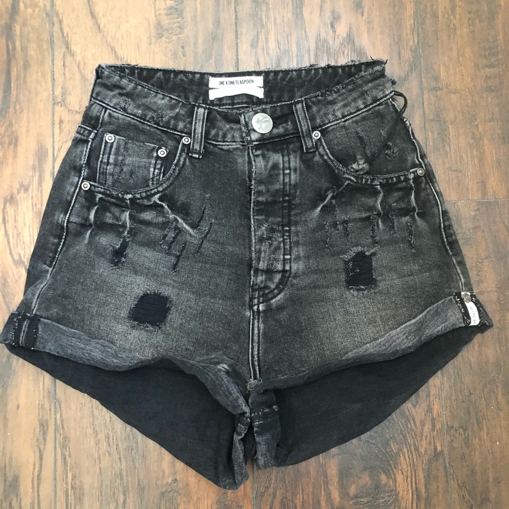 one x one teaspoon black denim high waisted shorts